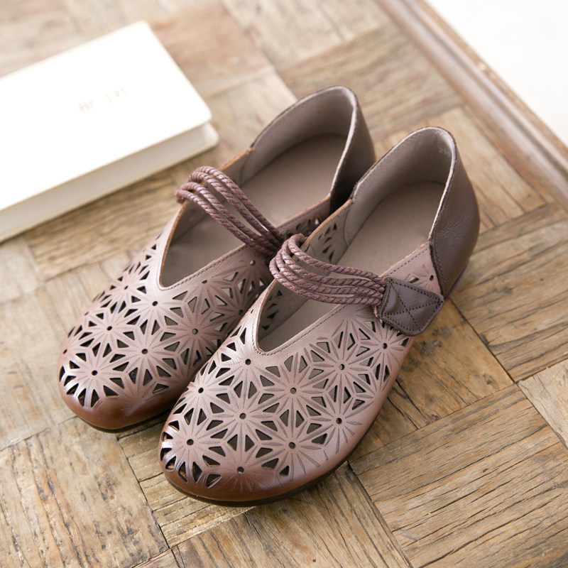 复古凉鞋春夏季浅口女鞋一字平底镂空单鞋女百搭单鞋