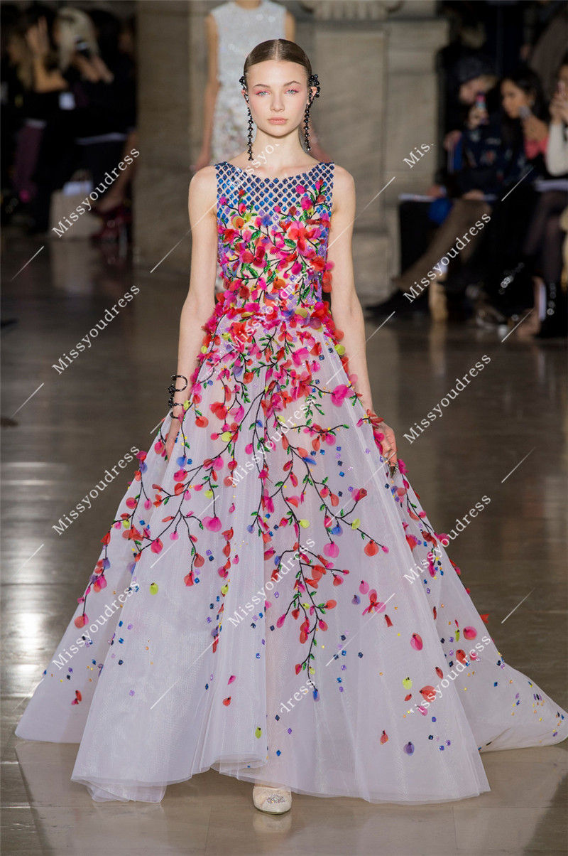 礼服主持敬酒新娘生日红毯年会新款花色花朵礼服