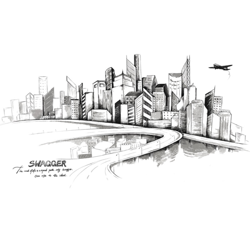 大型客厅卧室装饰品贴画时尚立体黑白手绘素描墙贴