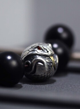 纯银diy复古925银蛇珠圆形银手链