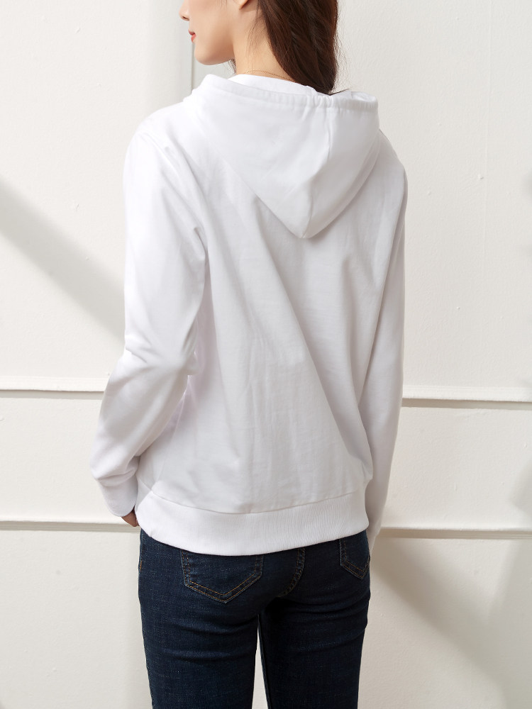 白色连帽卫衣女2022年春秋新款纯棉带帽薄款打底卫衣