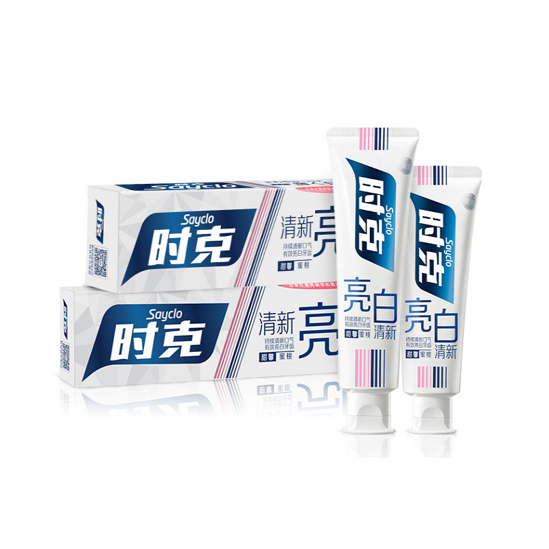 时克亮白牙膏蜜桃3支*100g去黄去牙渍清新口气家庭装
