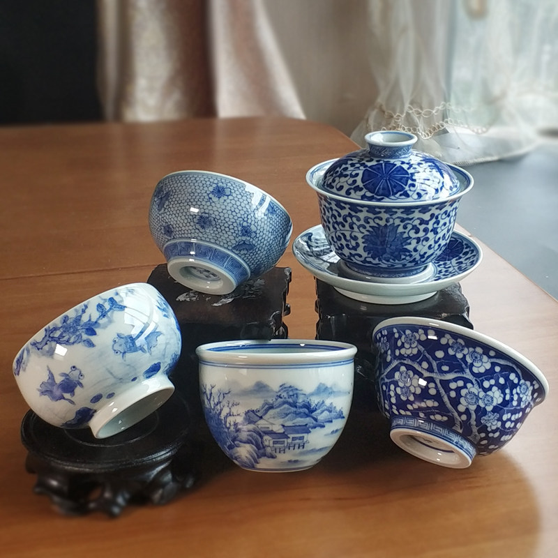 柴窑主人青花青花瓷茶杯景德镇手工手绘釉下茶杯