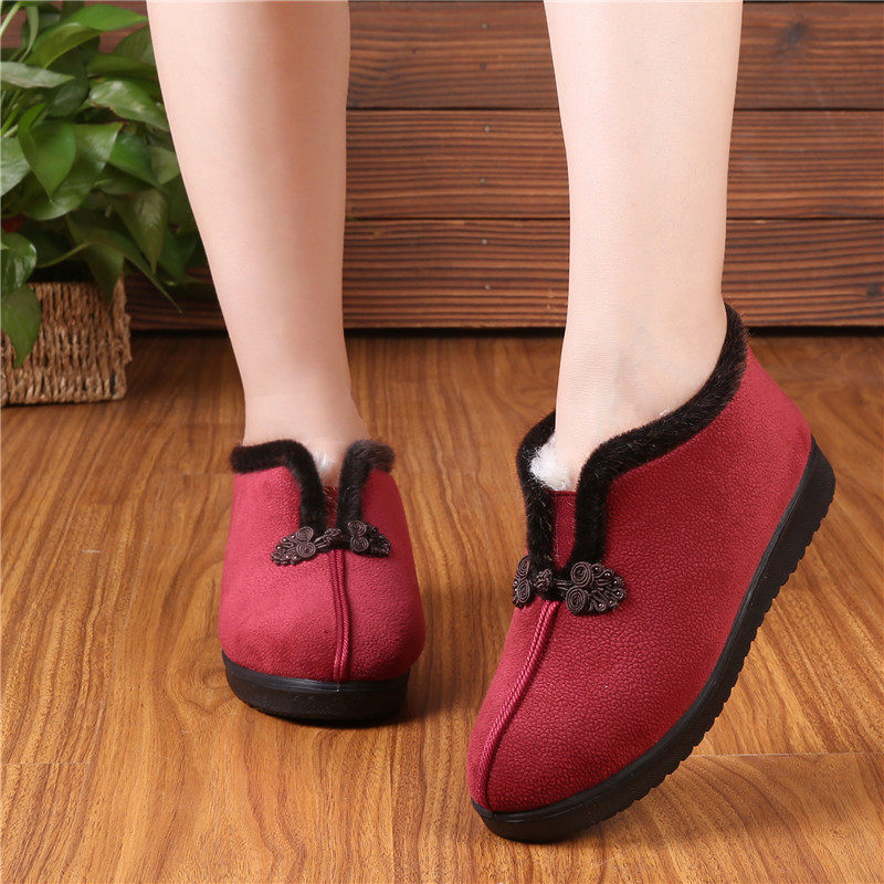 老北京羊毛奶奶加绒盘扣老式一道老人暖纯布棉鞋高帮鞋