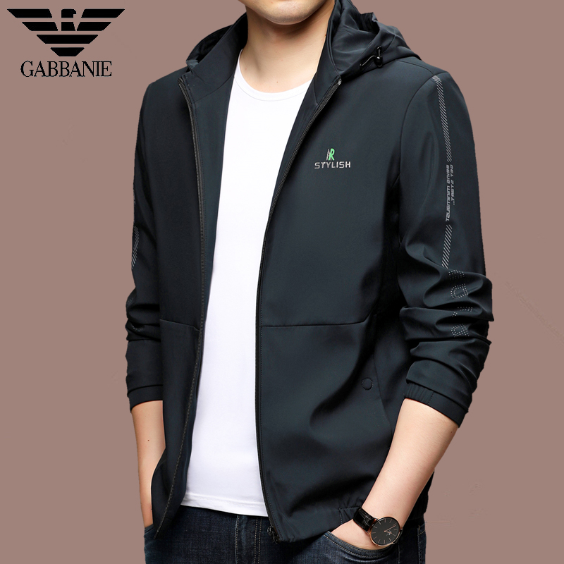 奇 阿玛尼 亚桑蚕丝夹克男高档新款休闲上衣春秋正品男装连帽外套