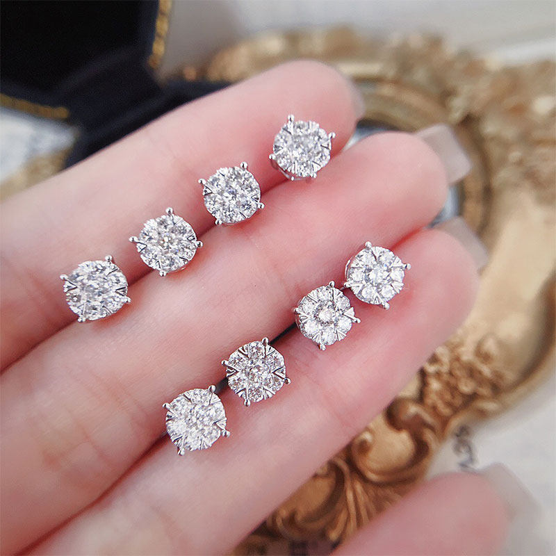 俊皇珠宝18k金六围一群镶嵌钻石耳钉滑动款超显大钻耳环女真钻