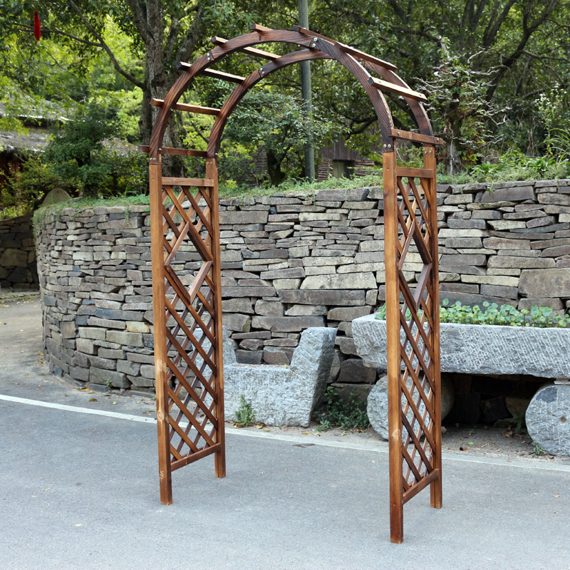 庭院网格拱形拱门碳化防腐实木花园门户户外鲜花拱门