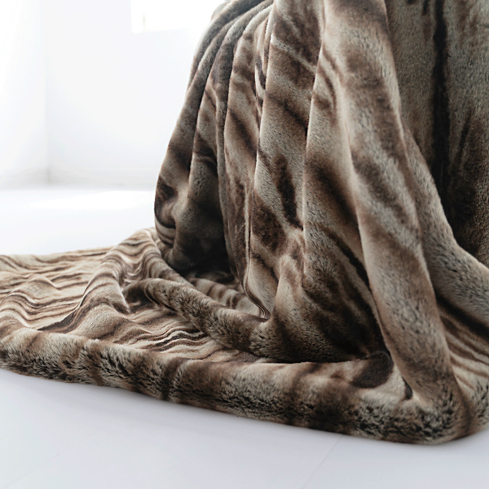 出口英国冬季加厚复古条纹仿毛皮草毛毯民宿休闲毯