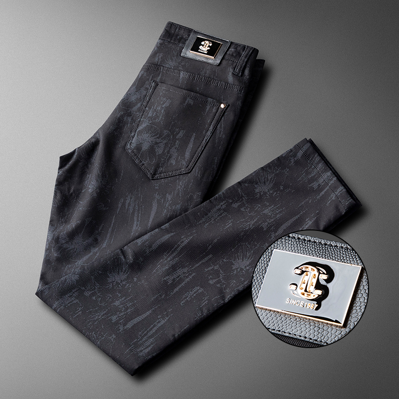 品质秋季商务休闲裤男修身小脚弹力暗纹提花面料青年皮牌长裤男潮