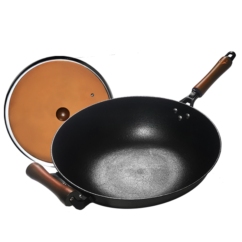 铁锅江油宏江燃气灶适用家用圆底平底老式生铁炒锅