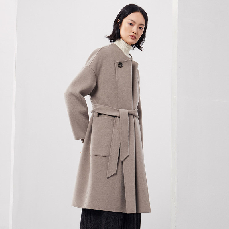 舒朗冬装新款女装中长款收大衣百搭羊毛毛呢毛呢外套
