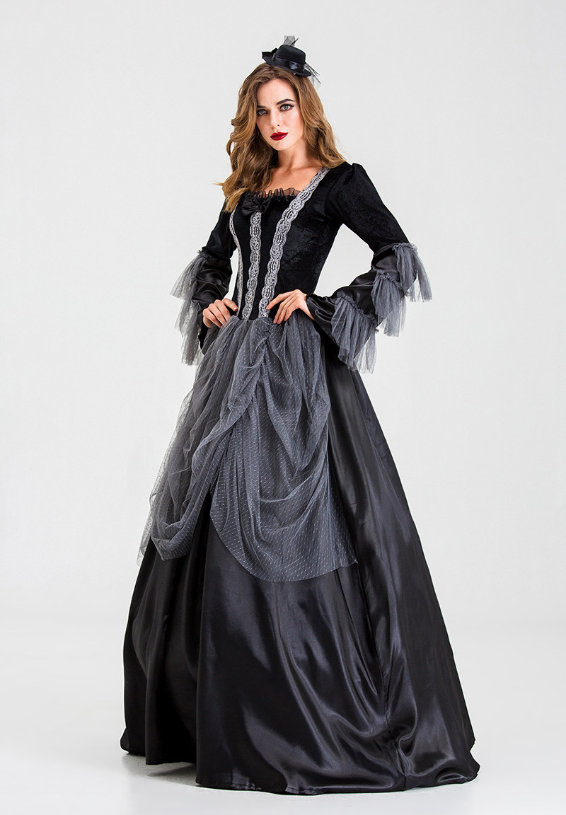 女王吸血鬼万圣节黑色神秘长裙欧美华美华丽礼服复古民族服装