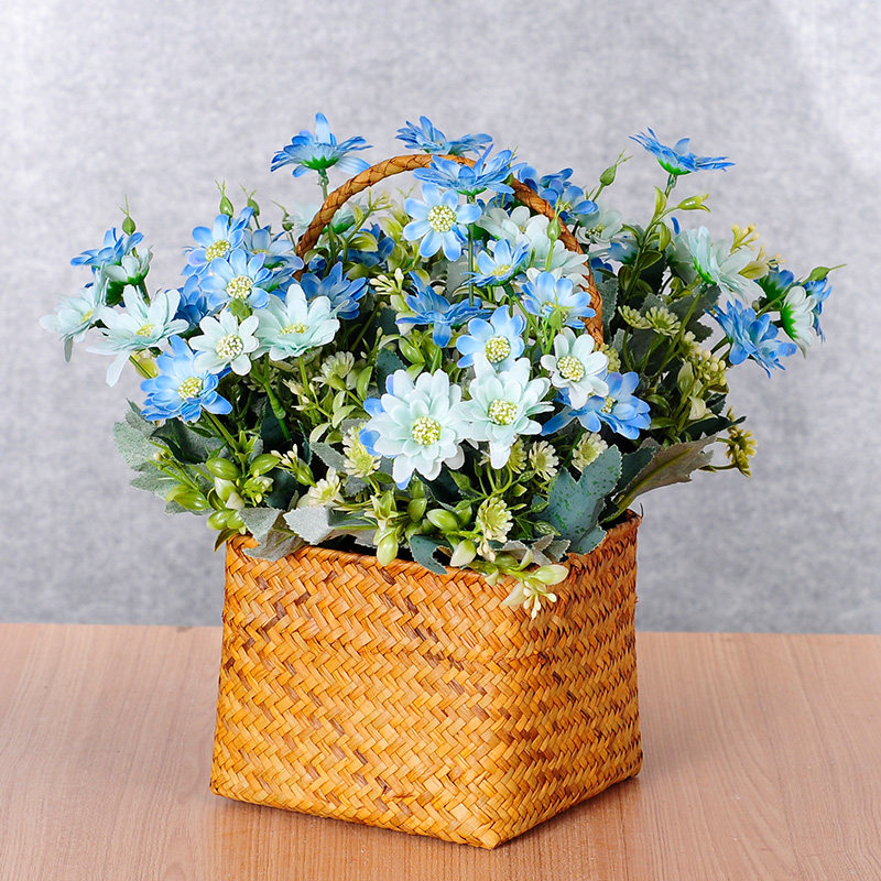 仿真绢花小野雏菊藤编花篮装饰品摆件餐桌桌面仿真花