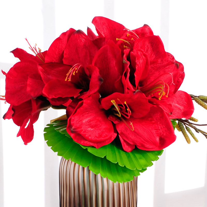 仿真绢花朱顶红玻璃花瓶插花花艺摆件客厅餐桌仿真花