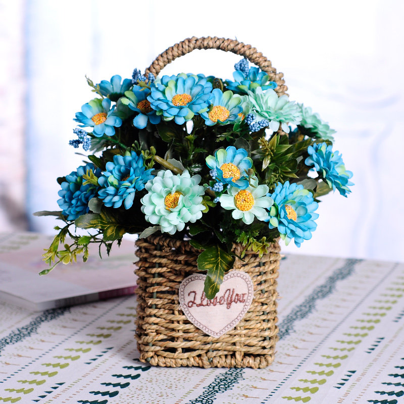 雏菊假花手提花篮插花花艺摆件装饰仿真碎花仿真花