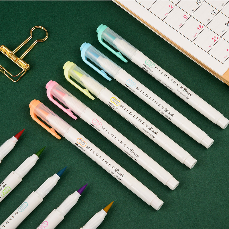 日本zebra斑马wft8系列mildliner双头荧光笔brush软头荧光笔