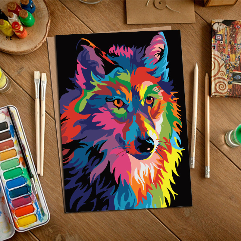 数字油彩彩画diy手绘简易彩色动物水彩填充diy