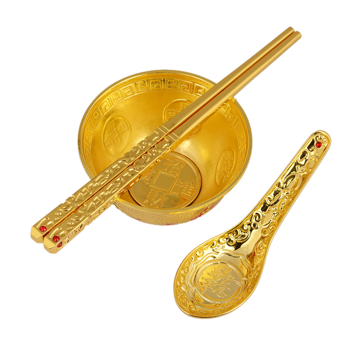 合金碗筷帝祖筷子勺子套装摆设金饭碗结婚结婚礼摆件