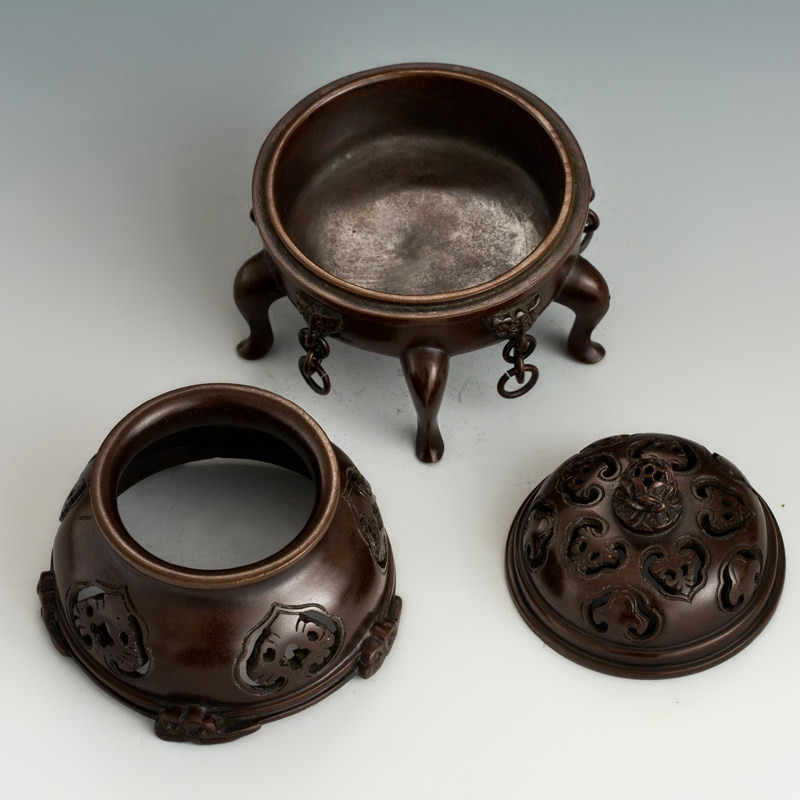 苏工名家帝王五足熏炉纯铜香炉盘香炉香粉打篆香炉沉檀香文房收藏