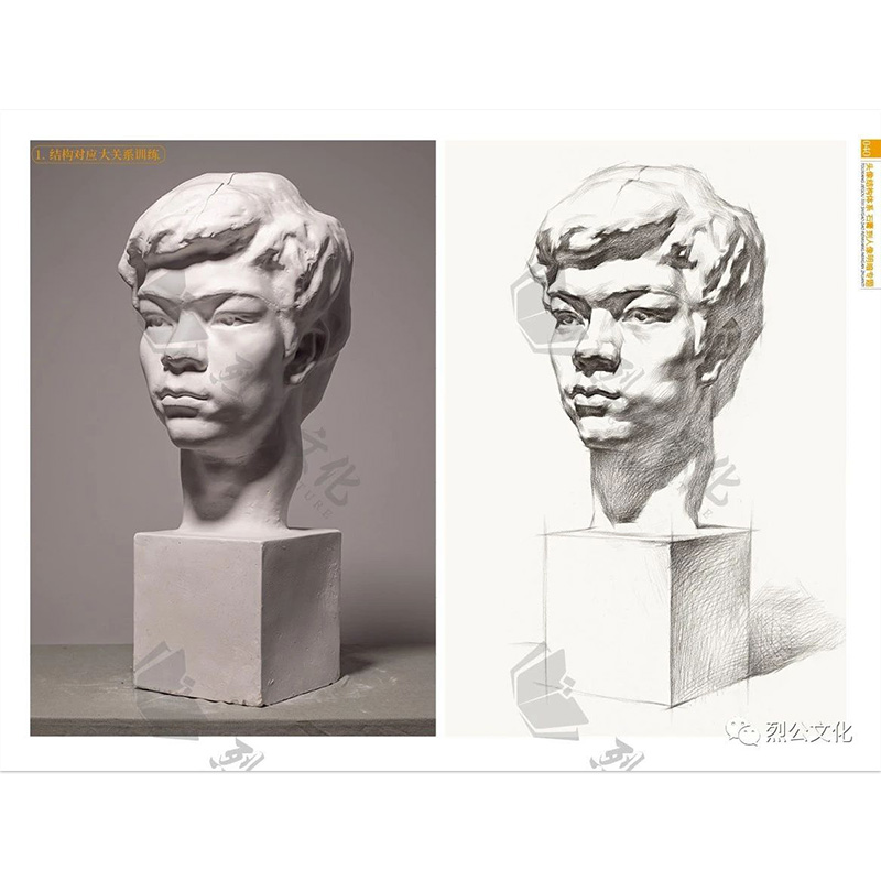 2020烈公文化林荣轩黄炳乾头带手石膏像人物素描头像临摹范本结构大