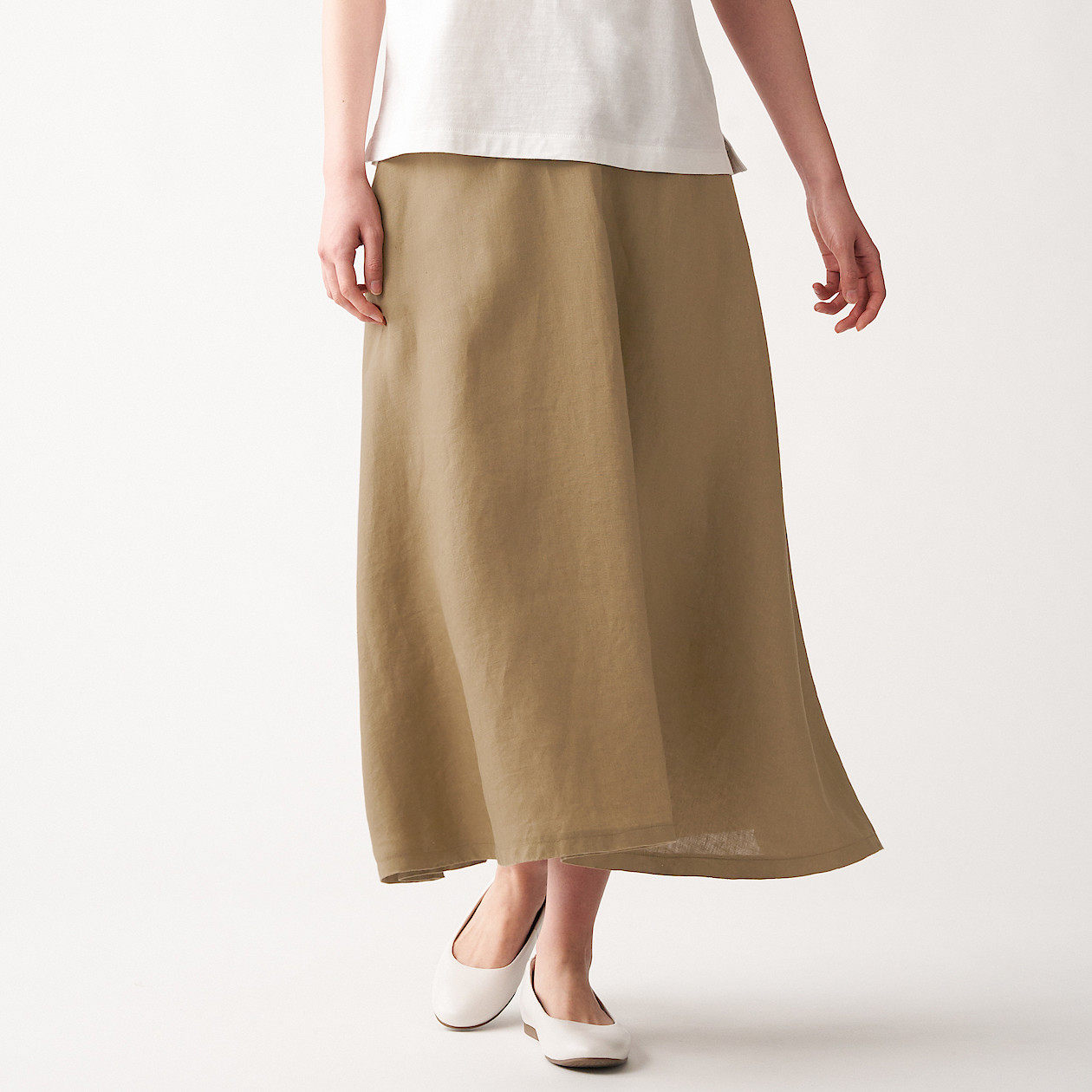 无印良品宽摆裙显字女法国亚麻半身裙子中长高腰半身裙
