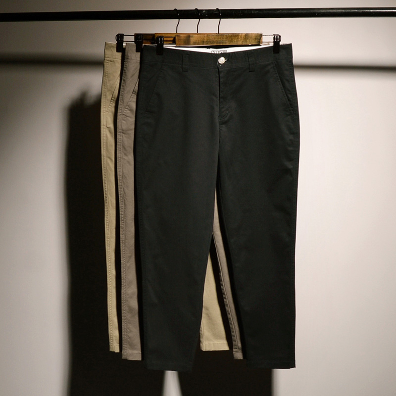 夏季日常百搭直筒九分休闲裤男士鸟店男装韩版商务修身舒适布裤男