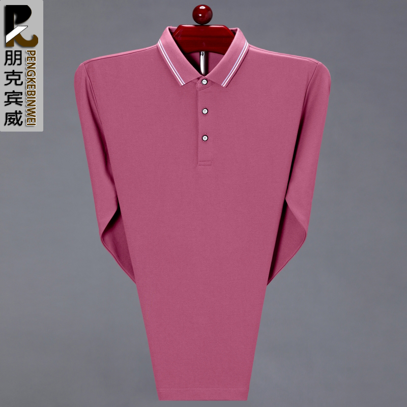 中年男士t恤纯棉长袖春季薄款2022新款体恤春秋翻领polo衫爸爸装