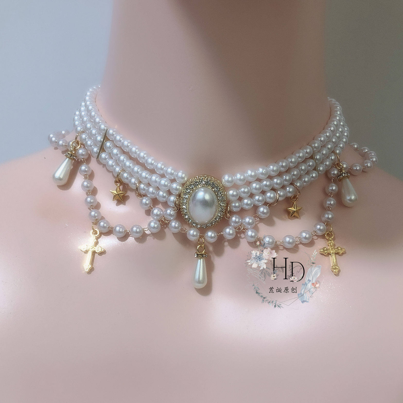 洛丽塔lolita珍珠复古欧式宫廷项链花嫁茶会锁骨项链
