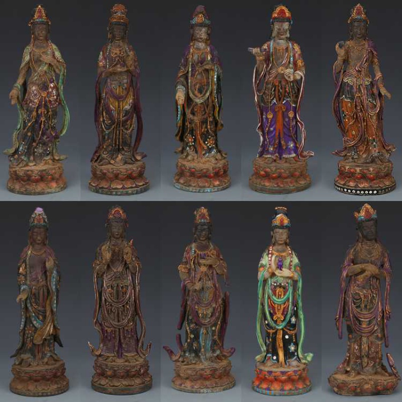 唐代彩绘琉璃十大观音佛像古董真品古玩收藏摆件