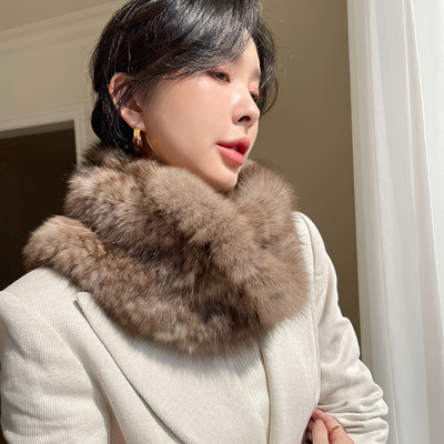 韩国高端紫貂围脖皮草围脖冬季女士紫貂毛编织交叉脖套毛领子围巾