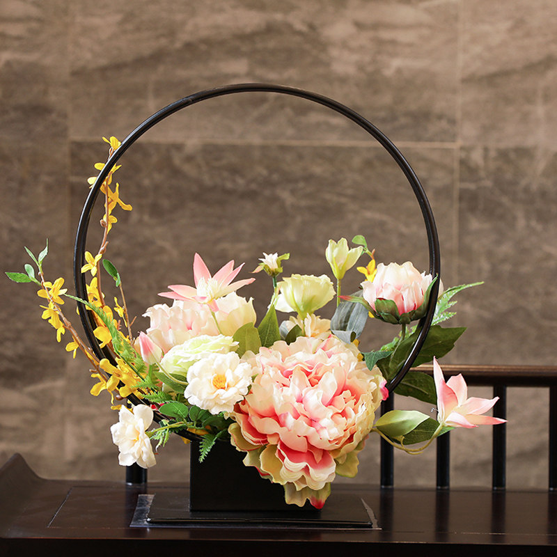 新中式禅意插花艺术牡丹绢花装饰餐桌摆设仿真仿真花