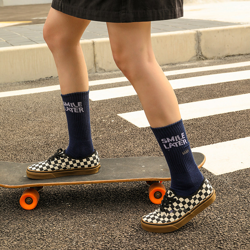 划算vans范斯官方深蓝色运动休闲男子长袜运动袜