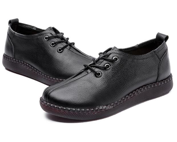 2021上海花王皮鞋秋款深口系带休闲防滑牛筋底柔软真皮低跟女单鞋