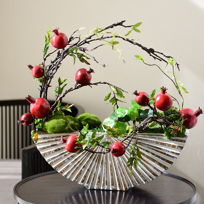 新中式禅意仿真玄关摆件客厅石榴插花蝴蝶兰假花仿真花