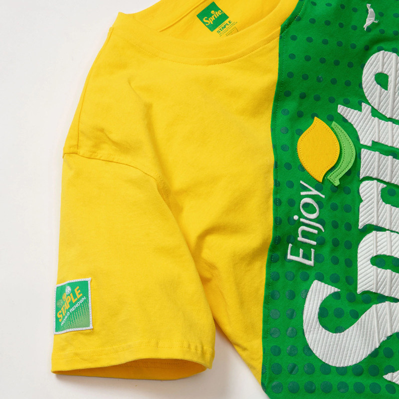 新衣staplesprite联名雪碧夏季拼接拼色宽松短袖t恤