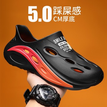 Croc Shoes Men's Summer 2024 New Outerwear Anti-Slip Driving Baotou Sandals Boys' Trendy Sports Sandals Beach