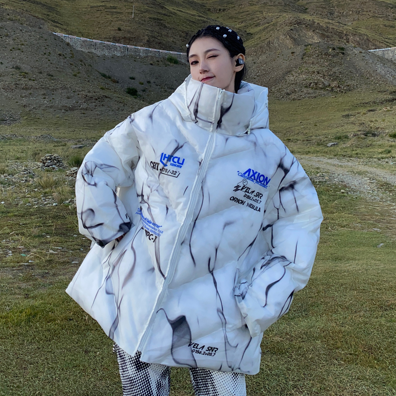 HTCU国潮牌烟雾透明棉服男女面包服外套渐变加厚宽松嘻哈休闲棉袄