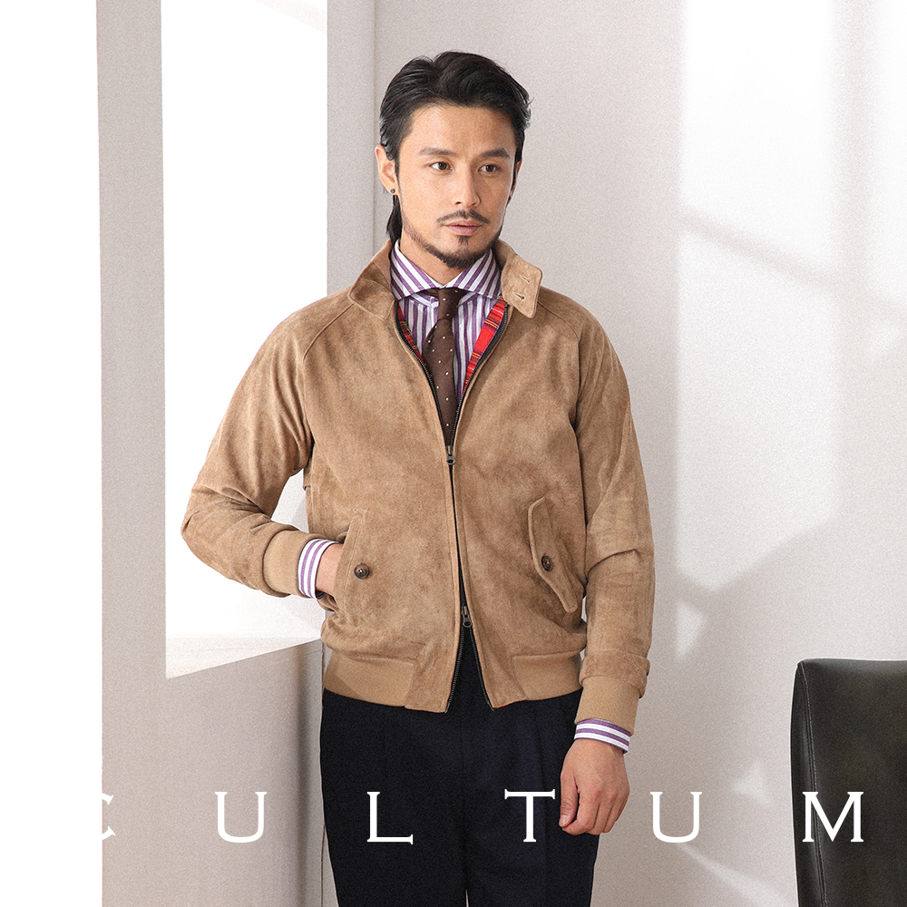 CULTUM仿麂皮绒立领哈灵顿夹克男潮流修身外穿帅气休闲长袖短外套