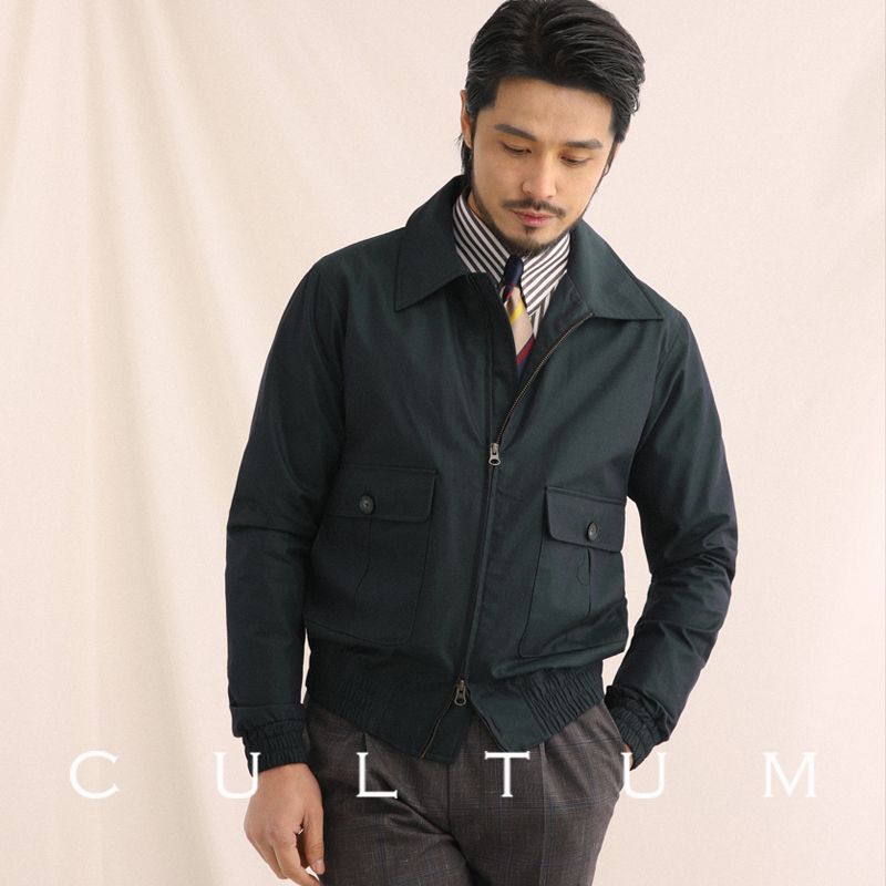 CULTUM双向拉链A2飞行夹克男翻领大口袋罗纹底摆修身短款长袖外套