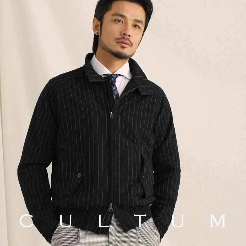 CULTUM舒适透气泡泡纱面料春季条纹哈灵顿夹克男修身立领休闲外套