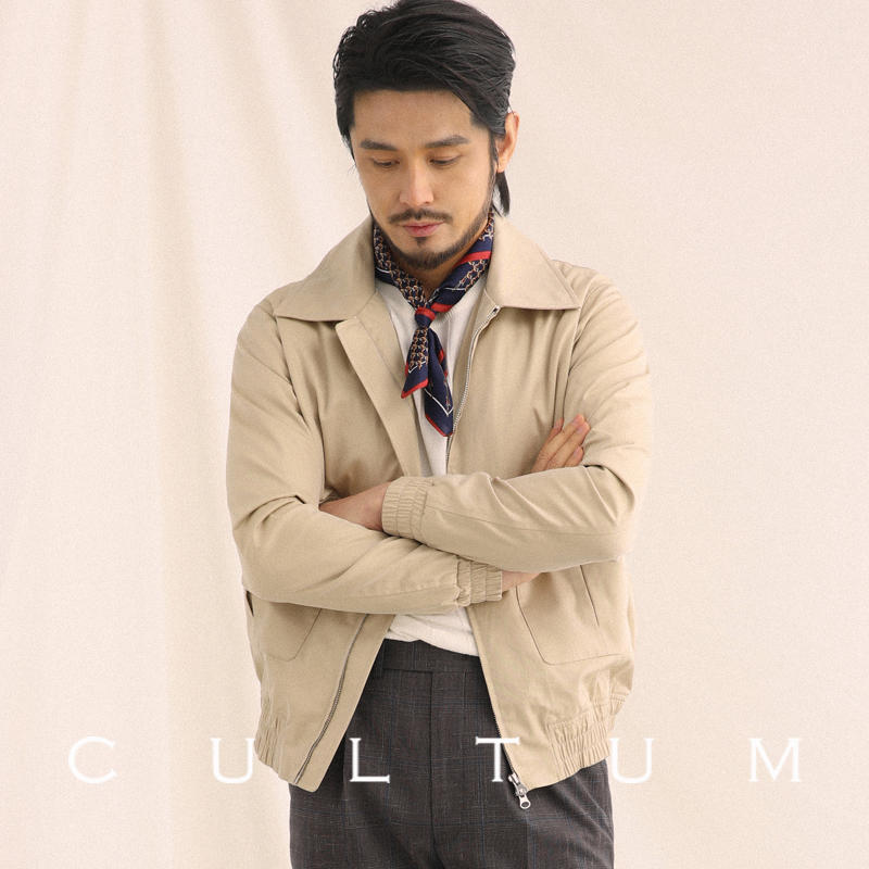 CULTUM春季新款A2飞行夹克男翻领罗纹底摆修身短款长袖休闲外套潮