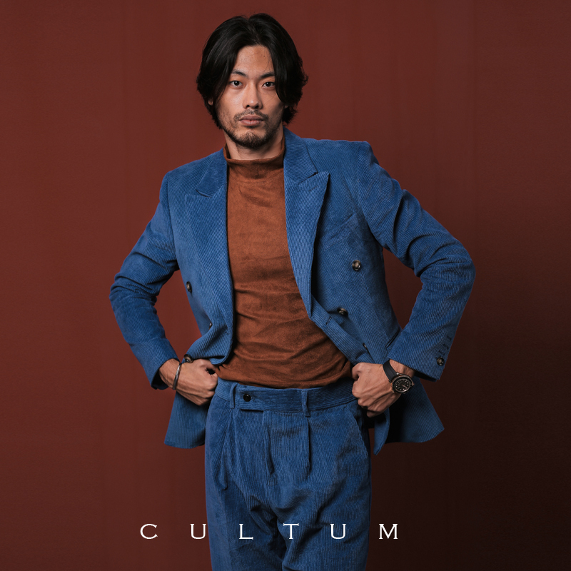 粗纺百搭摩登复古英伦灯芯绒西服套装男绅士条绒修身商务西服外套