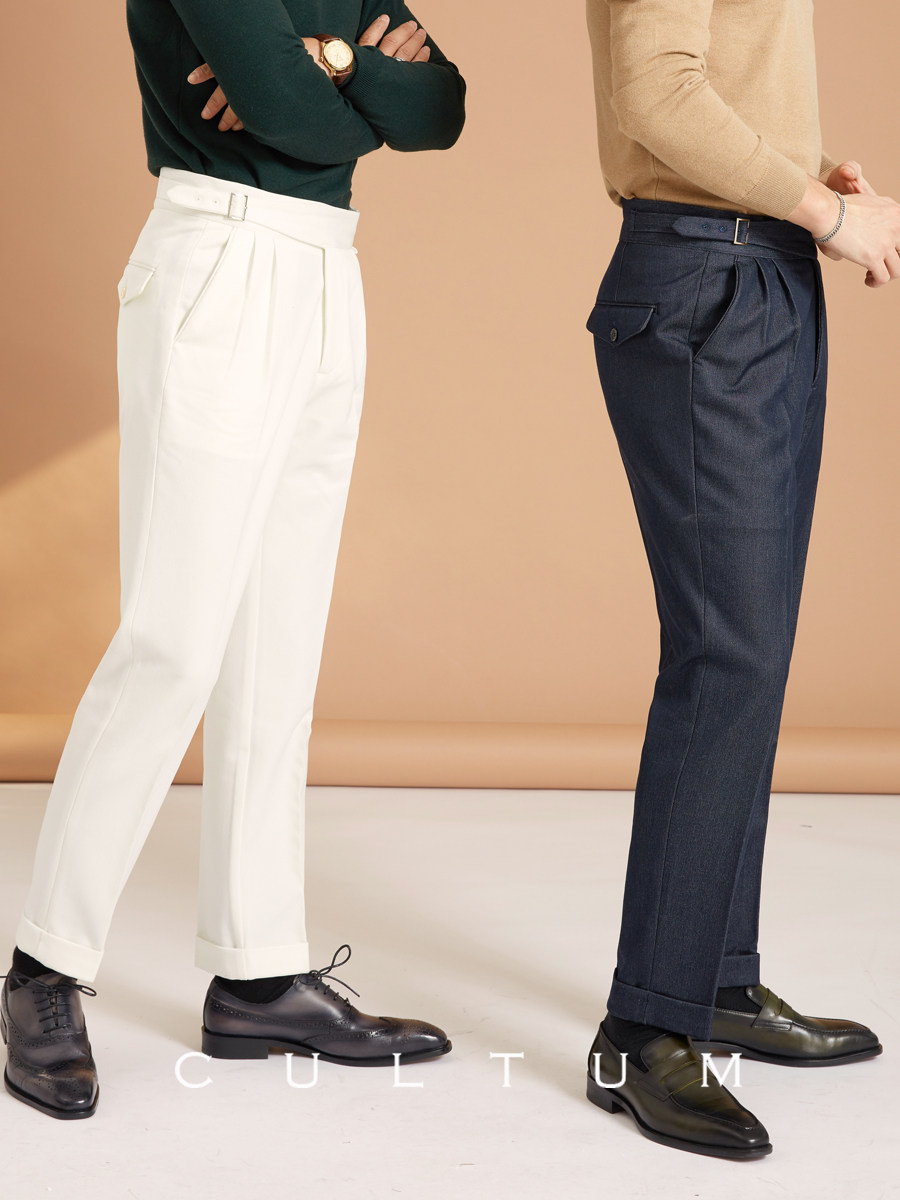 腰部调节男士修身西裤白色商务休闲裤男直筒坠感休闲裤