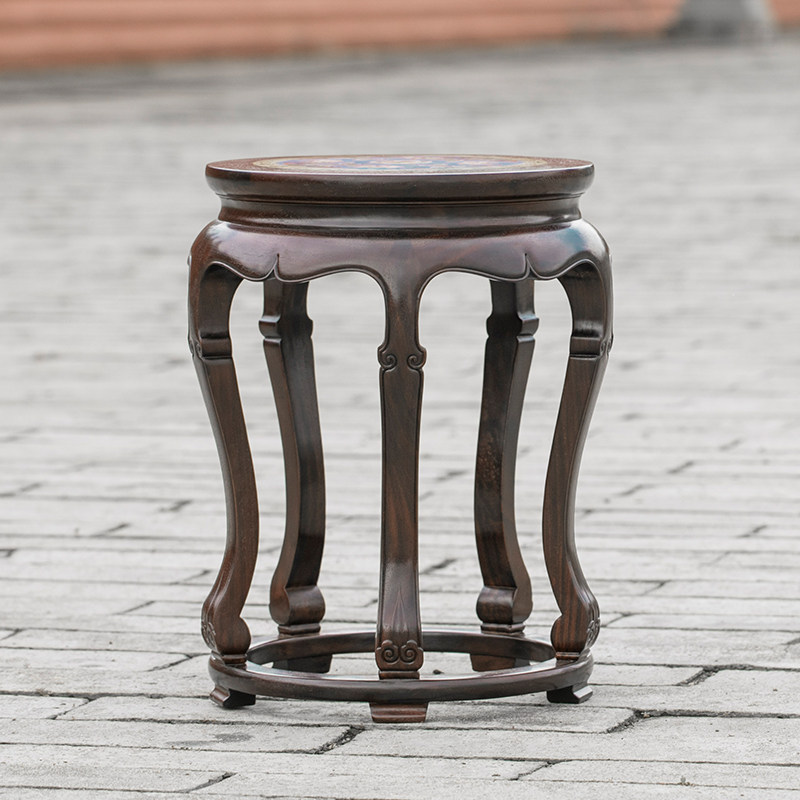 红木木鼓实木中式仿古圆凳古筝凳子雕花赞比亚矮凳