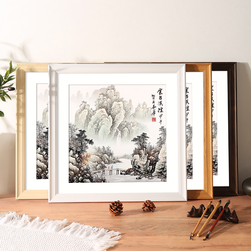 国画画框挂墙装裱正方形字画书法法相框架38厘米相框