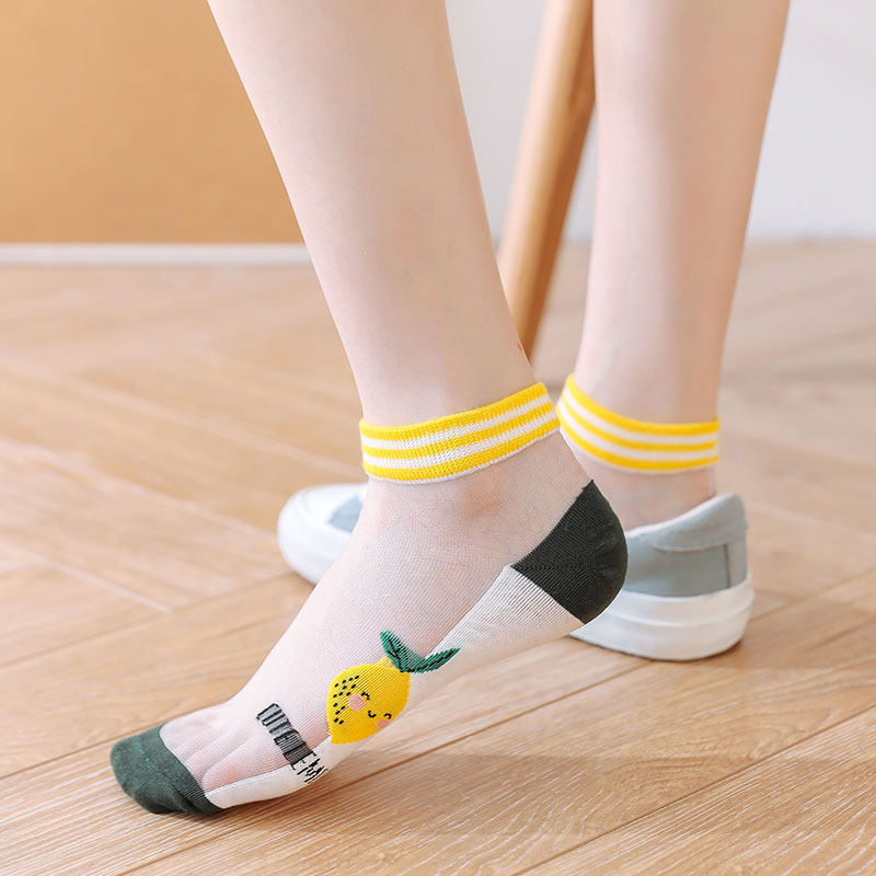 夏天袜子薄款女短袜浅口ins潮可爱水晶玻璃丝纯棉底超薄夏季女袜