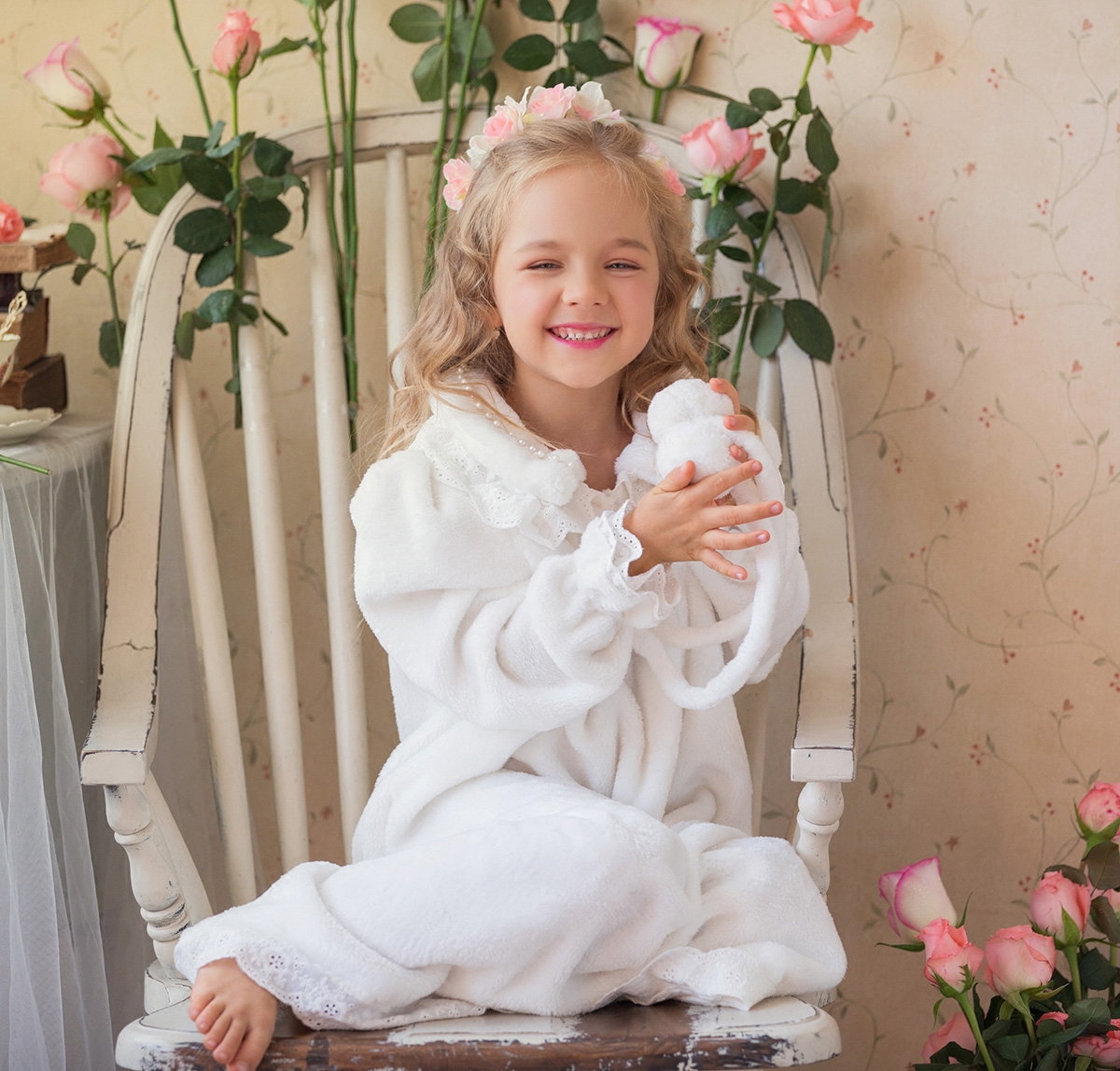 小白白雪法兰绒儿童公主睡裙纯白色小仙女宝宝宝宝家家居裙