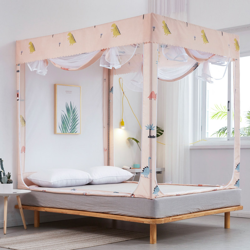 坐床式蚊帐1.5m1.8米家用一体式床帘遮光防蚊方顶拉链加密蒙古包