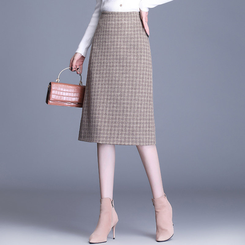 2020秋冬新款毛呢半身裙女中长一步裙包臀裙半身裙
