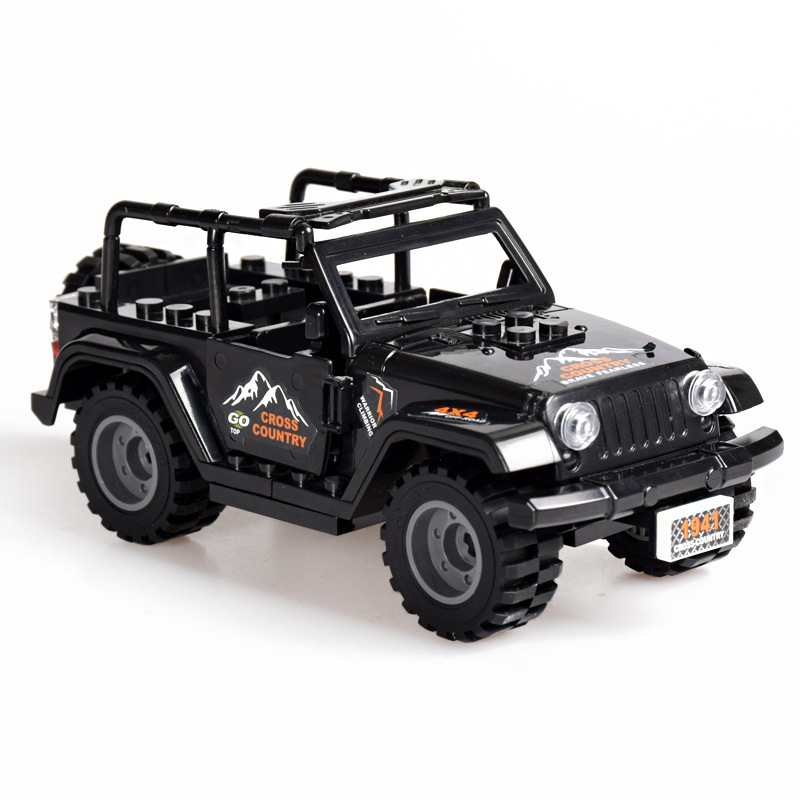 军事特警牧马人越野车吉普车拼装六一乐高积木玩具塑料积木